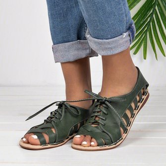 Andynzoe Date Hollow-out Casual Peep Toe Lace Up Sandals