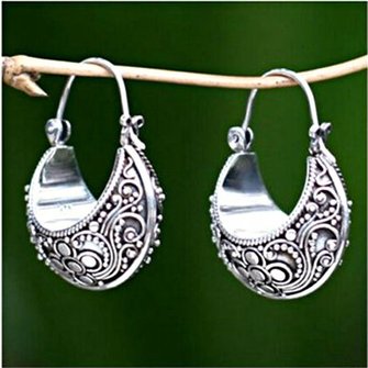 Woman Silver  Vintage Tribal Holiday Earrings