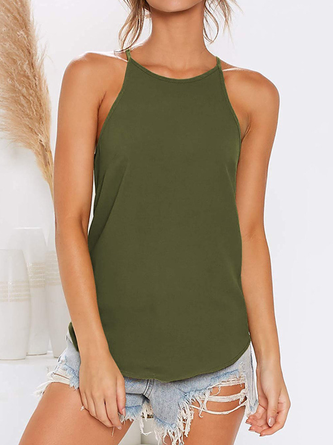 Sleeveless Casual Solid Shirts & Tops
