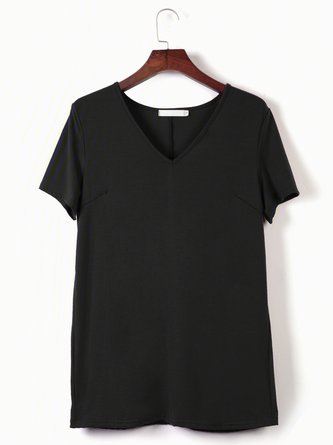 Short Sleeve Cotton V Neck T-shirt
