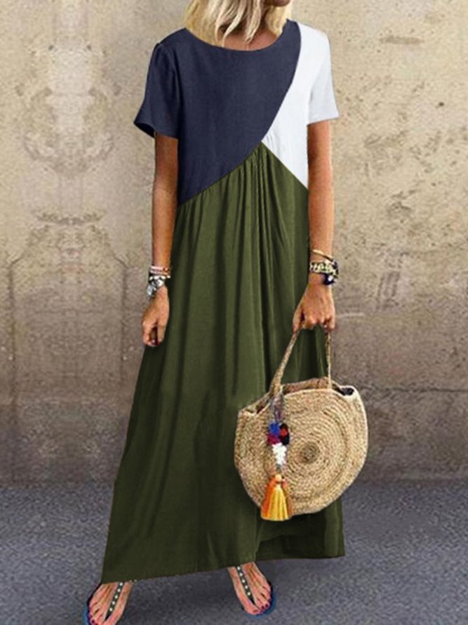 Andynzoe Women  Shift Beach Color-block Leather-paneled Casual Dress