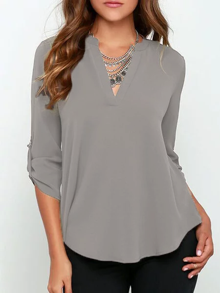 3/4 Sleeve Solid Crew Neck Casual Blouse | andynzoe