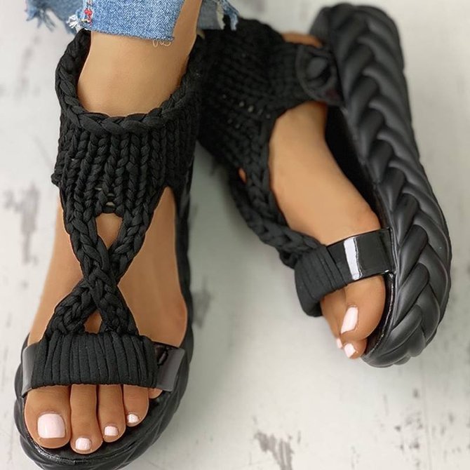 Knitted Cutout Crisscross Muffin Sandals | Sandals | Andynzoe Sandals ...
