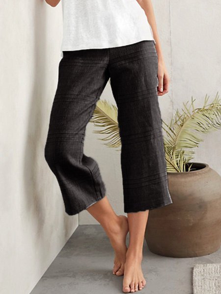 Plain Cotton-Blend Pants