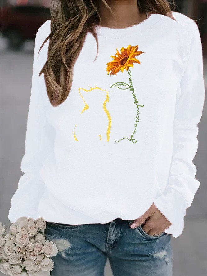 Casual Cotton-Blend Printed Long Sleeve Sweatshirt