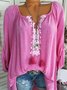 Long Sleeve Casual Solid V neck Blouse