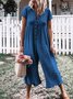 Solid Short Sleeve Casual Romper Jumpsuit