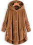 Andynzoe Cozy Long Sleeve Fleece Hooded Fuzzy Asymmetrical Hem Button Teddy Bear Coat